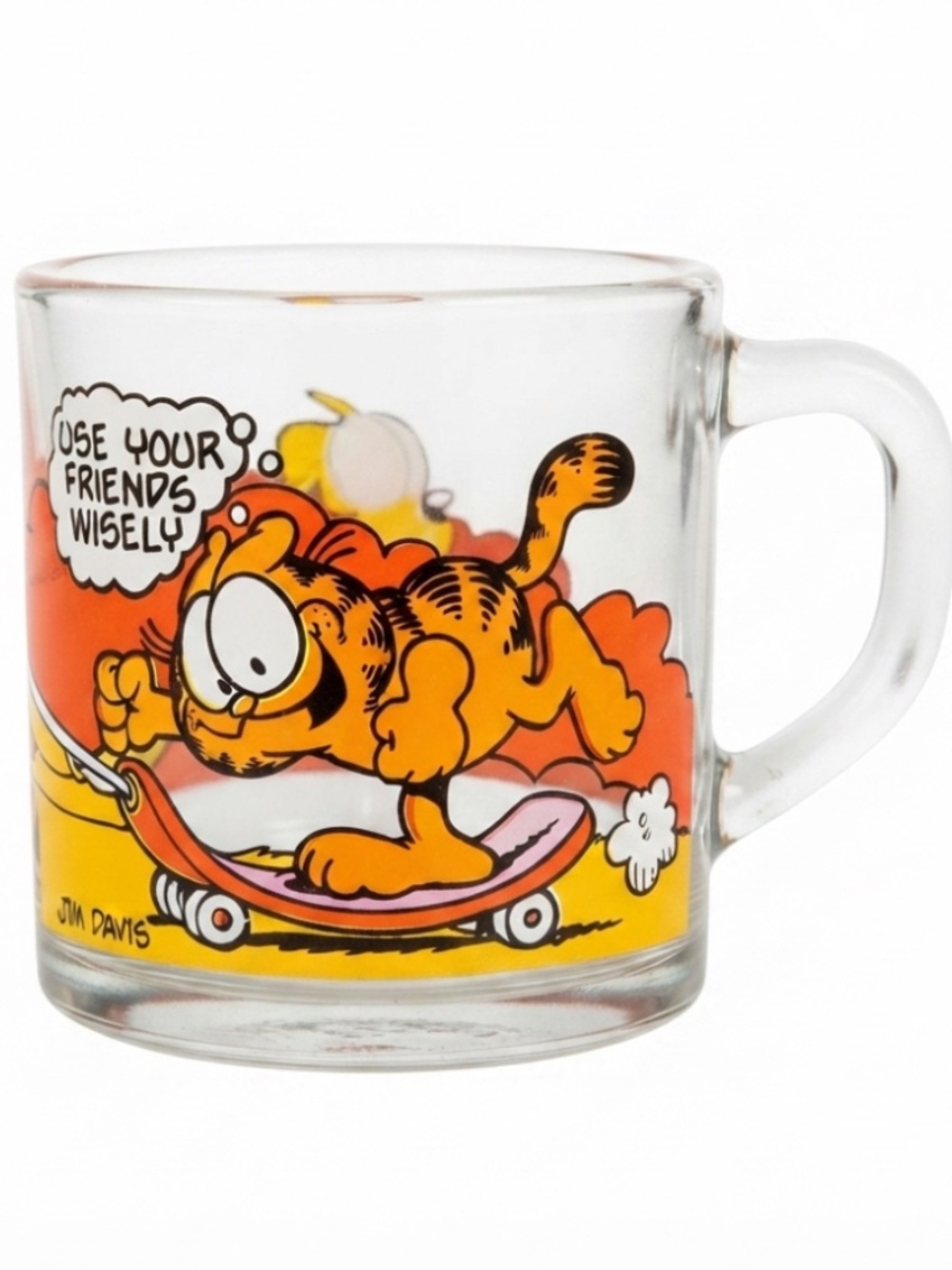 Vintage 1978 McDonald's Garfield Glass Mug "Use Your Friends Wisely"